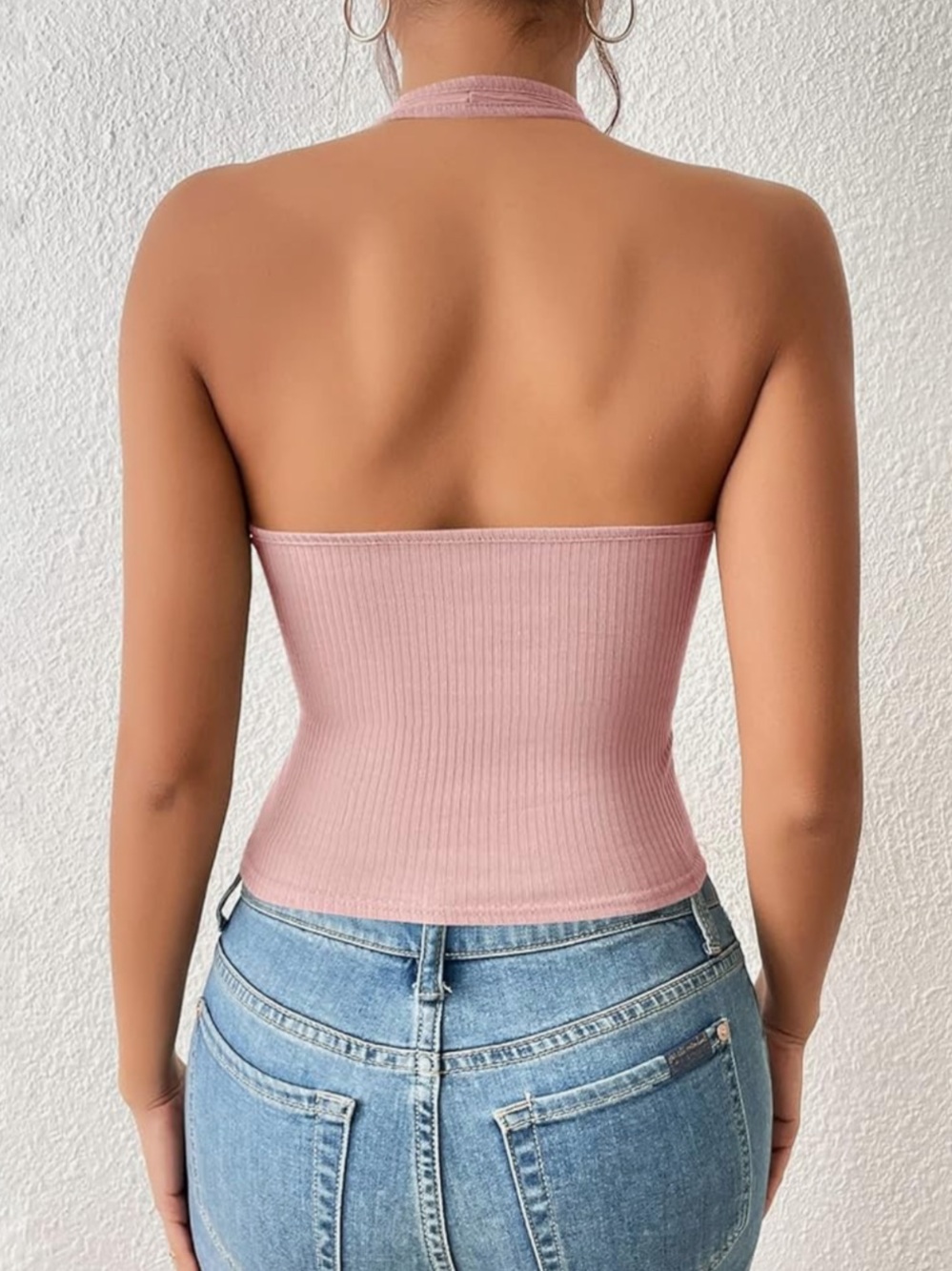 💖 Ribbed Halter Wrap Tank Top | BABY PINK - Picture 2 of 3